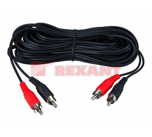 Шнур 2 RCA - 2 RCA, длина 10 метров, черный  17-0108  REXANT