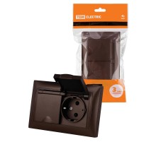 Розетка двойная 2П+З 16А 250В IP44 с защ. шт. с крышкой шоколад "Лама"  SQ1815-0560  TDM