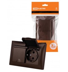 Розетка двойная 2П+З 16А 250В IP44 с защ. шт. с крышкой шоколад "Лама"  SQ1815-0560  TDM