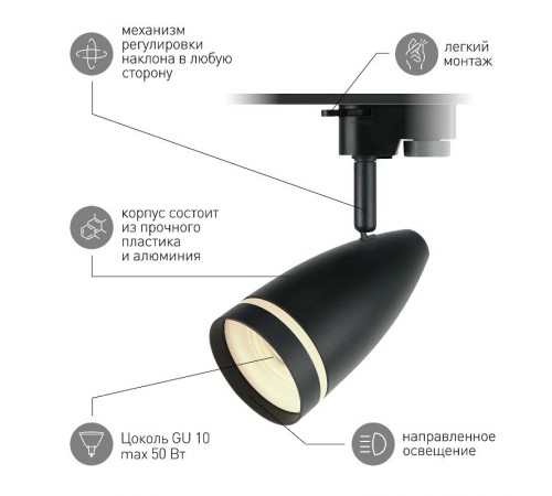 Светильник трековый  TR49 - GU10 BK однофазный под лампу GU10 матовый черный  Б0054162  ЭРА