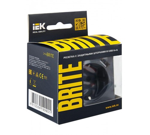 BRITE Розетка с заземлением со шторками 16А с USB A+A 3,1А РЮш10-2-БрМ маренго  BR-R14-16-U21-D31-K35  IEK