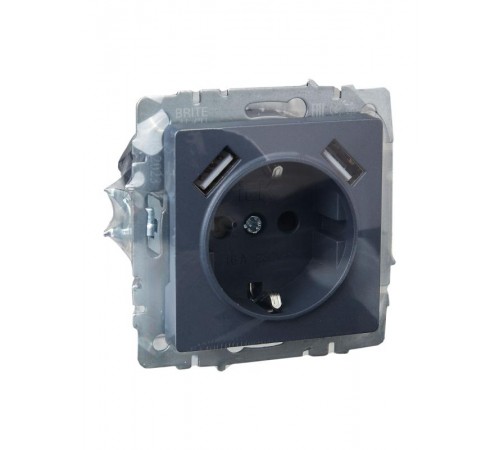 BRITE Розетка с заземлением со шторками 16А с USB A+A 3,1А РЮш10-2-БрМ маренго  BR-R14-16-U21-D31-K35  IEK