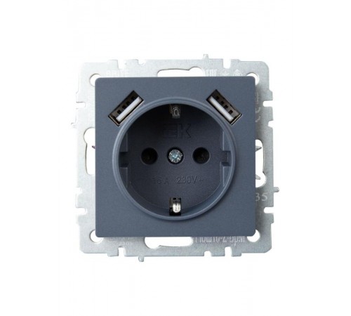 BRITE Розетка с заземлением со шторками 16А с USB A+A 3,1А РЮш10-2-БрМ маренго  BR-R14-16-U21-D31-K35  IEK