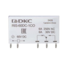 Реле миниатюрное ультратонкое, 1CO, ком. ток 6А, AgSnO2, напряжение 60V DC  RIS-60DC-1CO  DKC