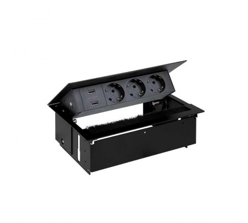 Врезной x4 розеточный блок, щетка, 3x2P+E, 2xUSB з/у, черный, S400  44423000-138  Simon
