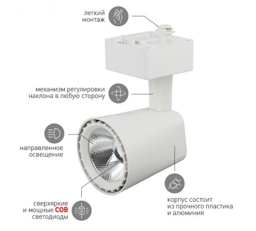 Светильник светодиодный трековый TR4 - 10 WH 10Вт белый COB  Б0032112  ЭРА