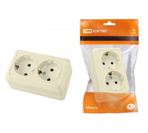 Розетка двойная 2П+3 открытой установки IP20 16А, сл. кость "Ладога"   SQ1801-0020  TDM