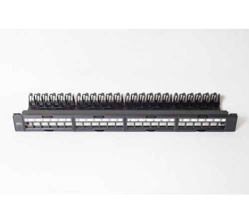 Коммутационная панель модульная 19", 24 порта, 1U, с метками для маркировки,с задним организатором (без модулей), черный  500006  SPL