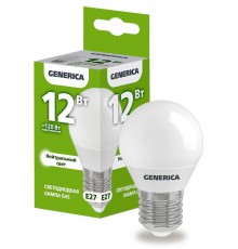 Лампа светодиодная G45 шар 12Вт 230В 4000К E27   LL-G45-12-230-40-E27-G  GENERICA