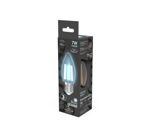 Лампа светодиодная Filament Свеча 7W 580lm 4100К Е27 LED 1/10/50  103802207  Gauss
