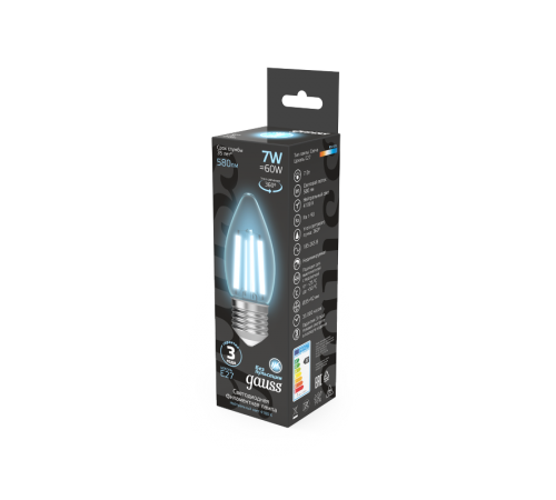 Лампа светодиодная Filament Свеча 7W 580lm 4100К Е27 LED 1/10/50  103802207  Gauss