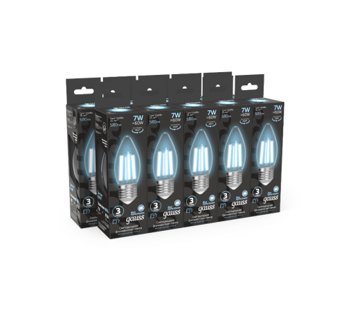 Лампа светодиодная Filament Свеча 7W 580lm 4100К Е27 LED 1/10/50  103802207  Gauss