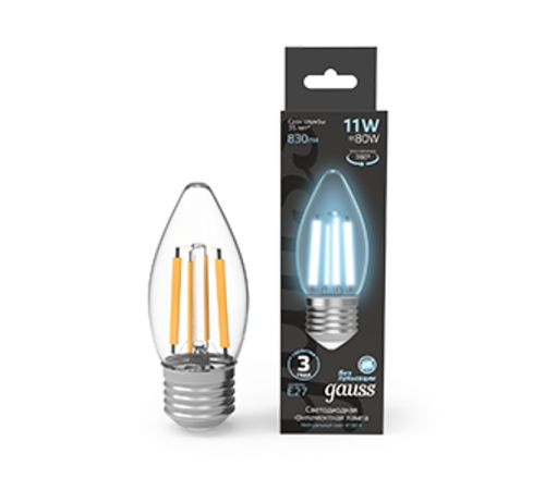 Лампа светодиодная Filament Свеча 7W 580lm 4100К Е27 LED 1/10/50  103802207  Gauss