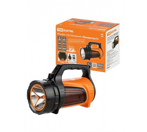 Фонарь светодиод. "Прожектор 9", аккумуляторный, 10 Вт LED, 350 лм, 3,7 В 2,4 А*ч, USB  SQ0350-0054  TDM