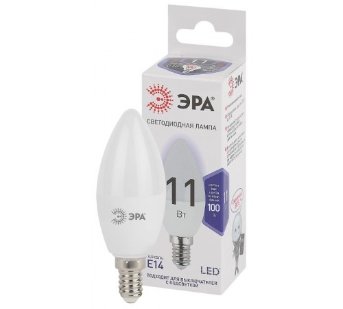 Лампа светодиодная LED 11Вт Е14 6000К smd B35-11w-860-E14  Б0032984  ЭРА