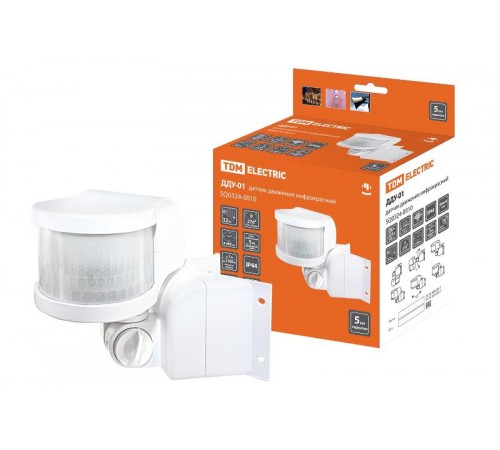 Датчик движения ДДУ-01 1100Вт, 5-480с, 2;12м, 5+Лк, 270гр, IP44,  SQ0324-0010  TDM