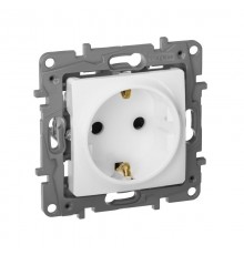 Etika Белый Розетка с заземлением со шторками, винтовые клеммы  672222  Legrand