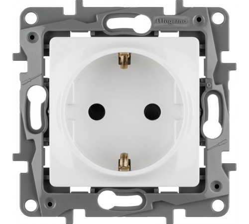 Etika Белый Розетка с заземлением со шторками, винтовые клеммы  672222  Legrand