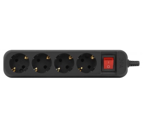 Колодка ЭРА KX-4es-B 4 розетки с зазeмлением с выключателем черная   Б0061734  ЭРА