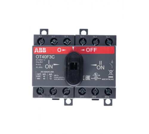 Реверсивный рубильник OT40F3С до 40А 3-полюсный (с резерв. ручкой)  1SCA104913R1001  ABB