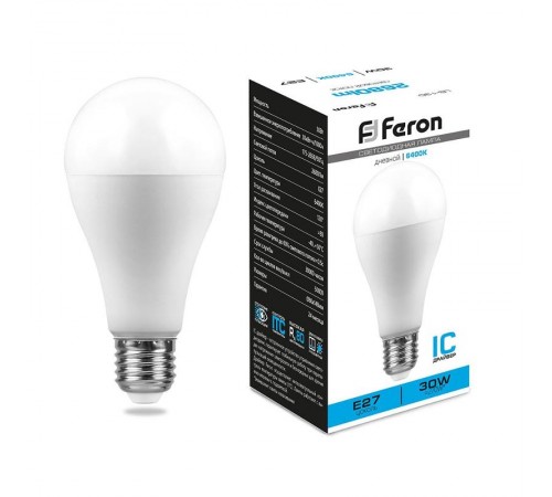 Лампа светодиодная, (30W) 230V E27 6400K A80, LB-130  38196  FERON