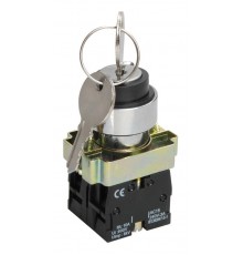 LAY5-BG25, 1НО+1НЗ, на 2 положения замок с ключом I-O, хром, d22мм, переключатель  (ЭТ)  ET012094  Электротехник