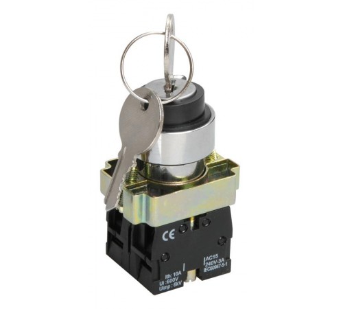 LAY5-BG25, 1НО+1НЗ, на 2 положения замок с ключом I-O, хром, d22мм, переключатель  (ЭТ)  ET012094  Электротехник