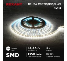 Лента светодиодная 12В, SMD2835, 14,4Вт/м, 120 LED/м, 4000K, 8мм, 5м, IP20  141-221  REXANT