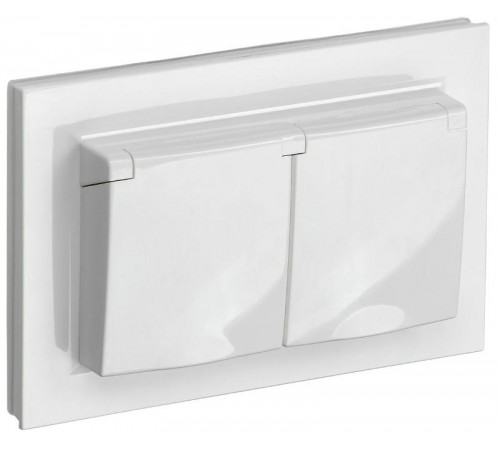 BRITE Розетка 2-ая с крышкой 16А в сб IP44 РСбш12-3-44-БрБ белый  BR-R26-16-44-K01-F  IEK