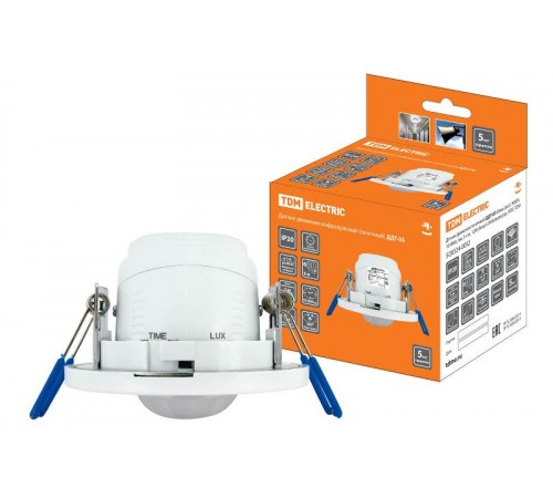 Датчик движения ДДТ-03 65мм (рег), 800Вт, 10-900с, 6м, 3+лк, 120(сбоку)+360(сверху)гр, IP20,  SQ0324-0032  TDM