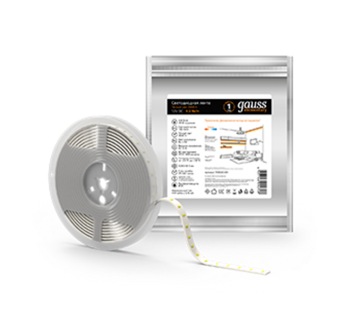 Лента светодиодная Elementary 2835/60-SMD 4.8W 12V DC теплый белый IP20 (ZIP Bag 5м)  355000105  Gauss