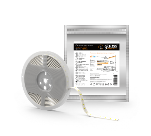 Лента светодиодная Elementary 2835/60-SMD 4.8W 12V DC теплый белый IP20 (ZIP Bag 5м)  355000105  Gauss