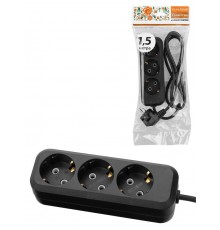 Удлинитель 3 гнезда, 1,5 метра, с/з, 10 А, 2300 Вт, черный, НАРОДНЫЙ SQ1303-1050  TDM