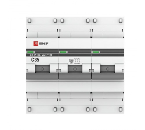 Выключатель автоматический трехполюсный ВА 47-100 35А C 10кА PROxima  mcb47100-3-35C-pro  EKF