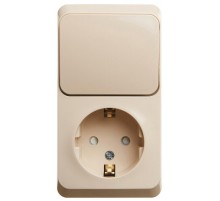 Этюд Кремовый О/У Блок: Розетка с заземлением со шторками + Выключатель 1-клавишный  BPA16-201K  SE