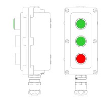 Взрывонепроницаемый пост управления из алюминия LCSD-03-B-MC-L1G(220)x1-P1G(11)x1-P1R(11)x1-PCMB-KAEPM3MHK-26  LCSD21000128  DKC