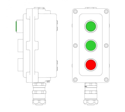 Взрывонепроницаемый пост управления из алюминия LCSD-03-B-MC-L1G(220)x1-P1G(11)x1-P1R(11)x1-PCMB-KAEPM3MHK-26  LCSD21000128  DKC