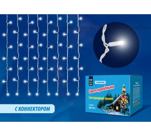 Занавес светодиодный  со статическим свечением ULD-C1515-160/SWK WHITE IP67    1,5х1,5м соед. 160 диодов. белый свет. шнур белый  UL-00001360  Uniel