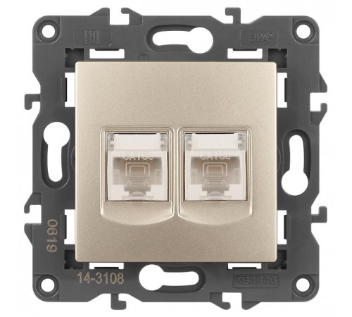 14-3108-04 Розетка 2хRJ45, IP20, шампань  Б0034311  ЭРА