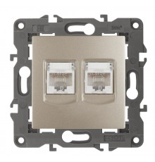 14-3108-04 Розетка 2хRJ45, IP20, шампань  Б0034311  ЭРА