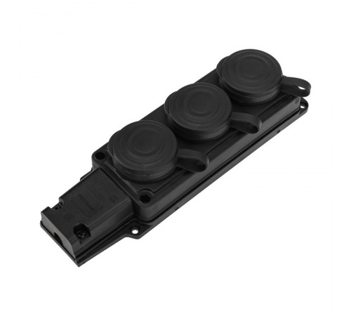 Розетка (колодка) штепсельная трехместная влагозащищенная 2P+PE 230V, 16 А, IP44 каучук  111-113-4  PROconnect