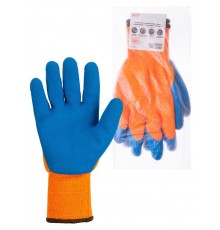 Перчатки плотной вязки акрил с латексным покрытием, "Рельеф", оранж., 9, 10 кл., 116 г, 1 пара,  SQ1016-0218  TDM