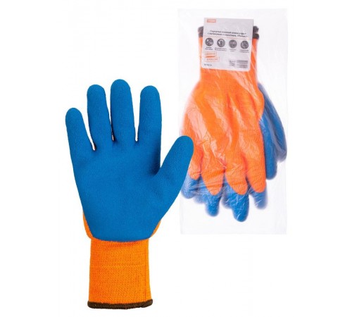 Перчатки плотной вязки акрил с латексным покрытием, "Рельеф", оранж., 9, 10 кл., 116 г, 1 пара,  SQ1016-0218  TDM