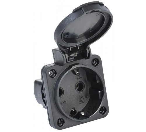Розетка панельная 2Р+РЕ 16А з/к с крышкой IP54 черная MAGNUM РП14-3  PSN71-016-3-2-54-K02  IEK