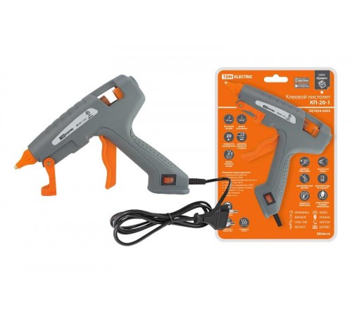Клеевой пистолет КП-20-1, 7 мм, подставка, выключатель, шнур 1,3 м, 20 Вт, Т=220 С "Гранит"  SQ1024-0303  TDM