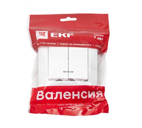 Валенсия выключатель 2-кл. 10А белый с индикатором EKF PROxima   EWV10-123-10   EKF