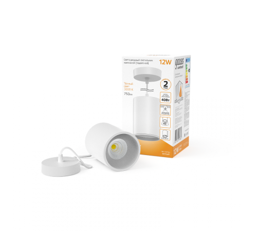 Светильник светодиодный накладной/подвесной HD039 12W (белый/белый) 3000K 79*100мм 1/20  HD039  Gauss