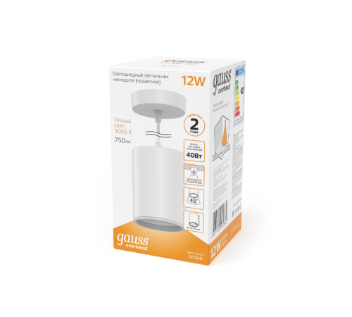 Светильник светодиодный накладной/подвесной HD039 12W (белый/белый) 3000K 79*100мм 1/20  HD039  Gauss