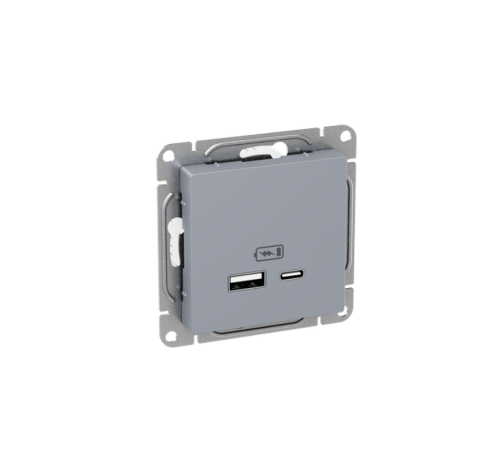 Механизм розетки USB-A+С, алюминий Эпика EKF  UP1-SOA-USBA+USBC  EKF