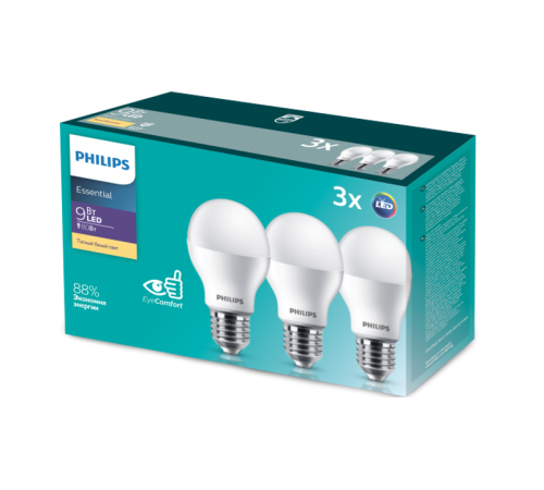 Промопак ESSLEDBulb 11W E27 3000K 3шт.  929002299547  PHILIPS